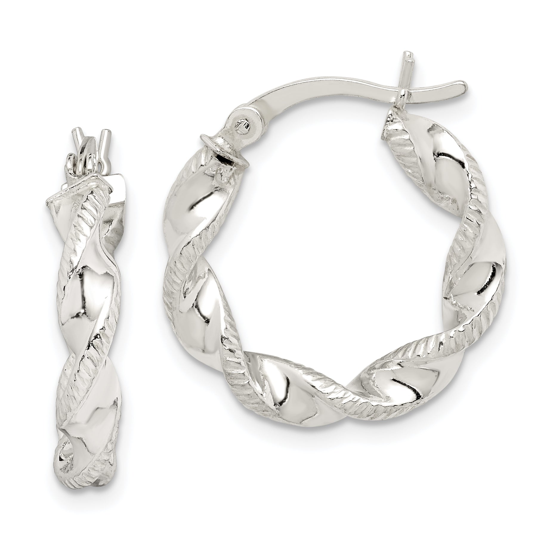 Sterling Silver Twisted and Textured Hoop Earrings Main image