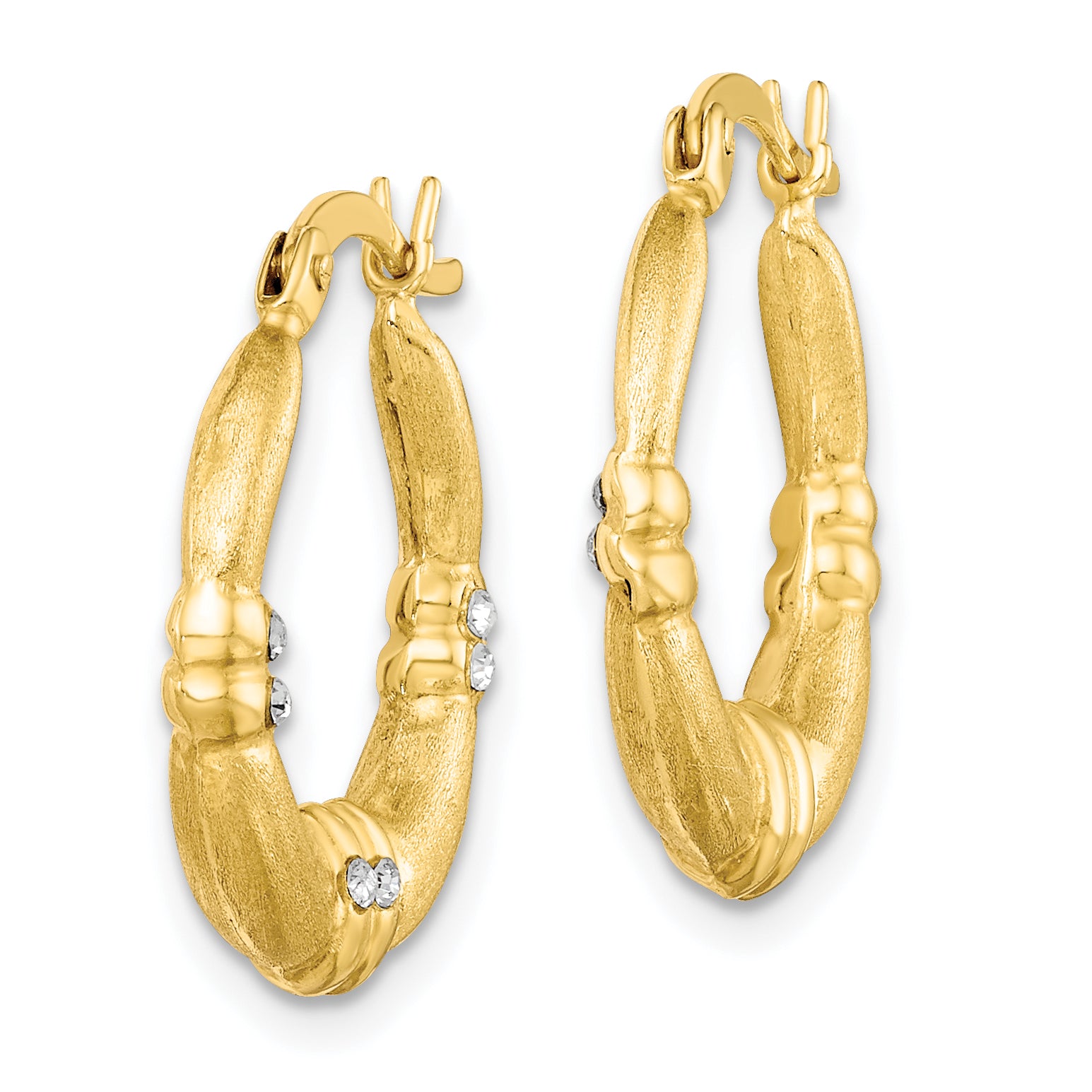 Sterling Silver Gold Tone and CZ Textured Hoop Earrings Secondary image