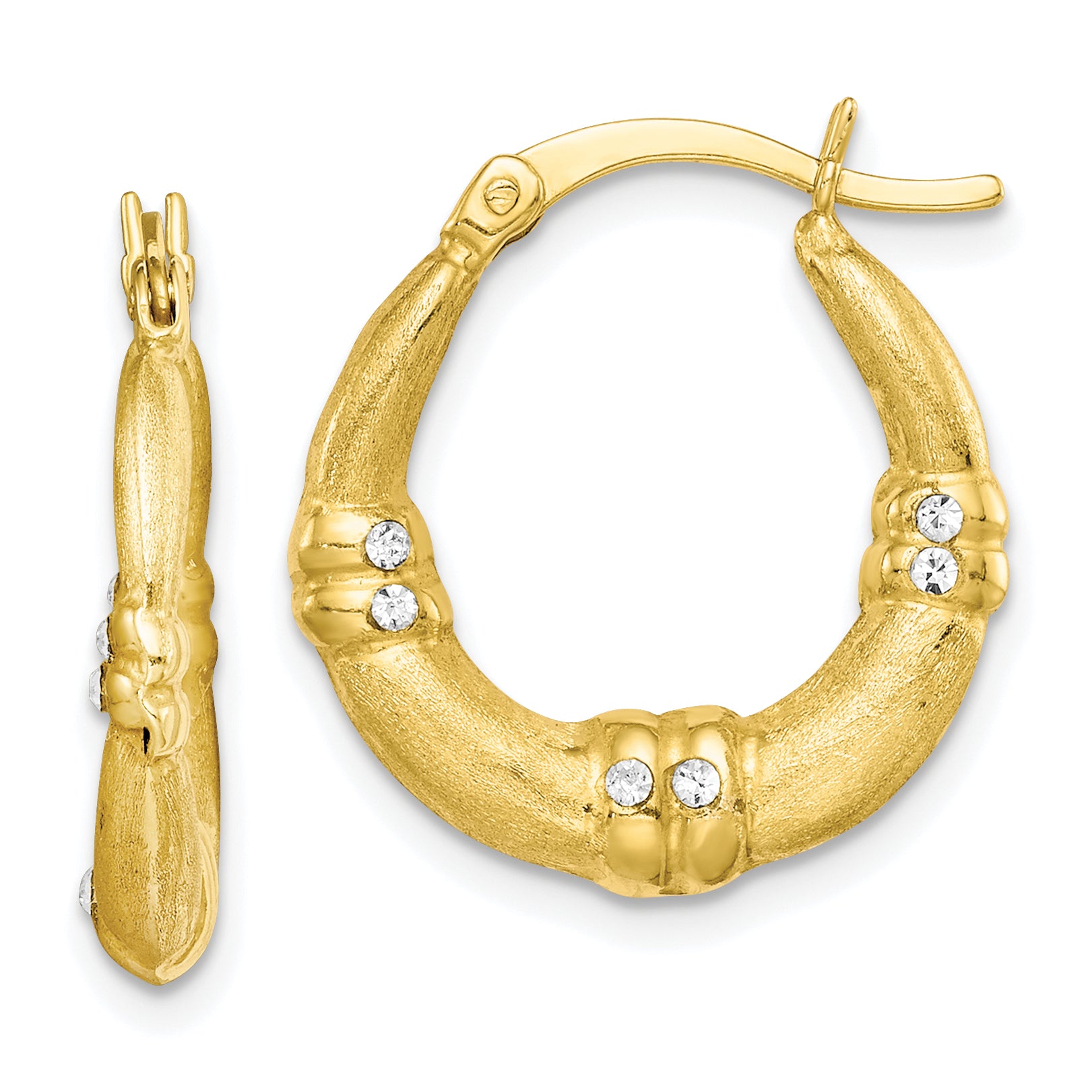 Sterling Silver Gold Tone and CZ Textured Hoop Earrings