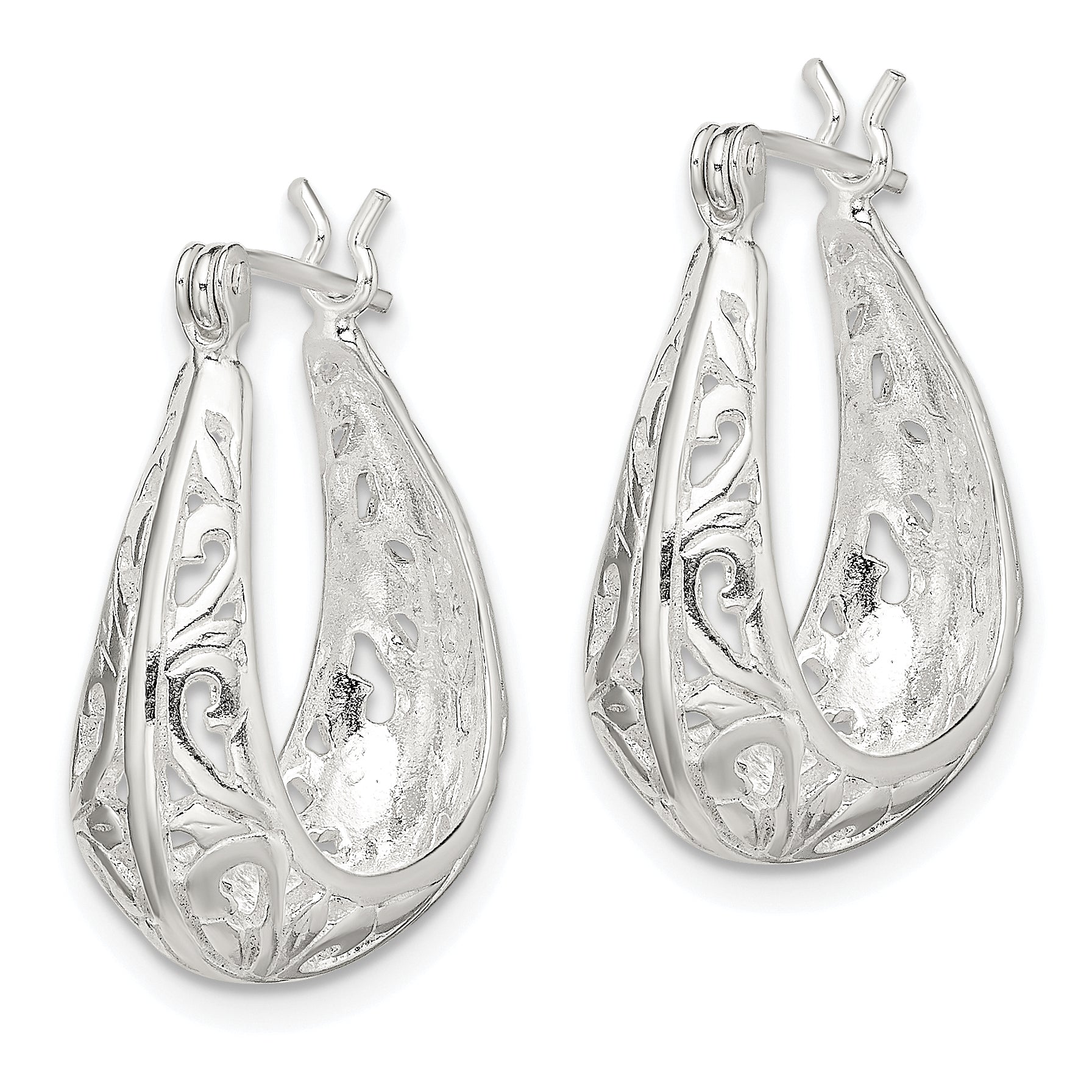 Sterling Silver Polished Swirl Filigree Hoop Earrings Secondary image