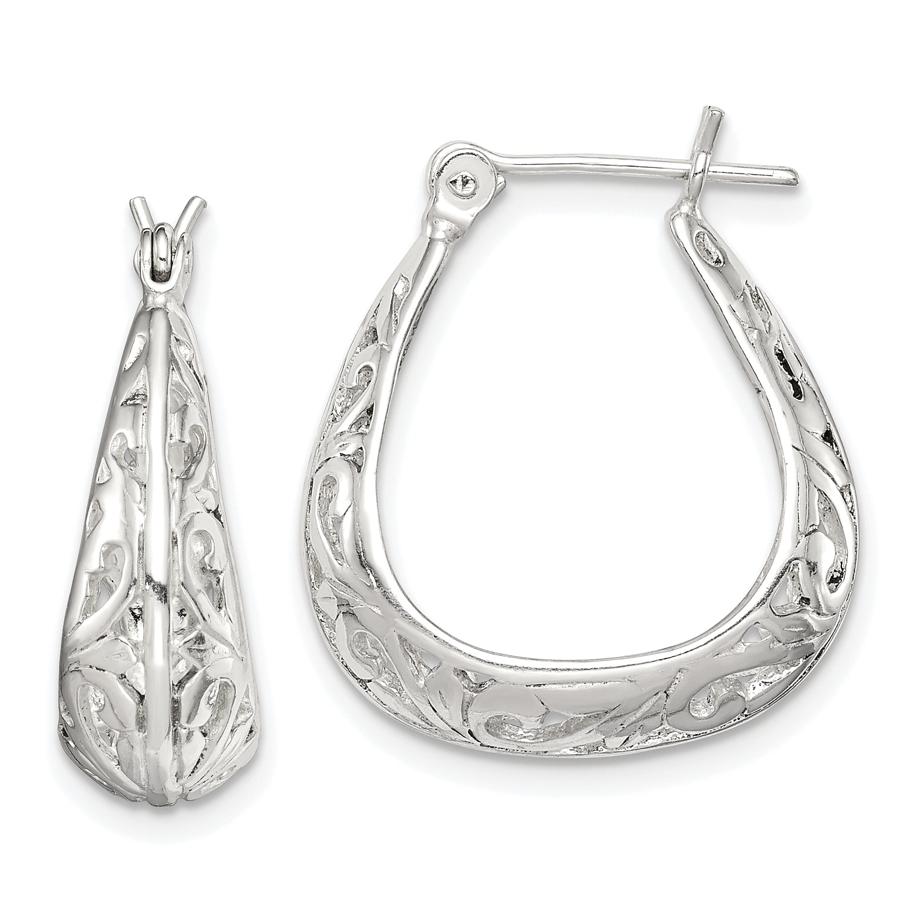 Sterling Silver Polished Swirl Filigree Hoop Earrings Main image