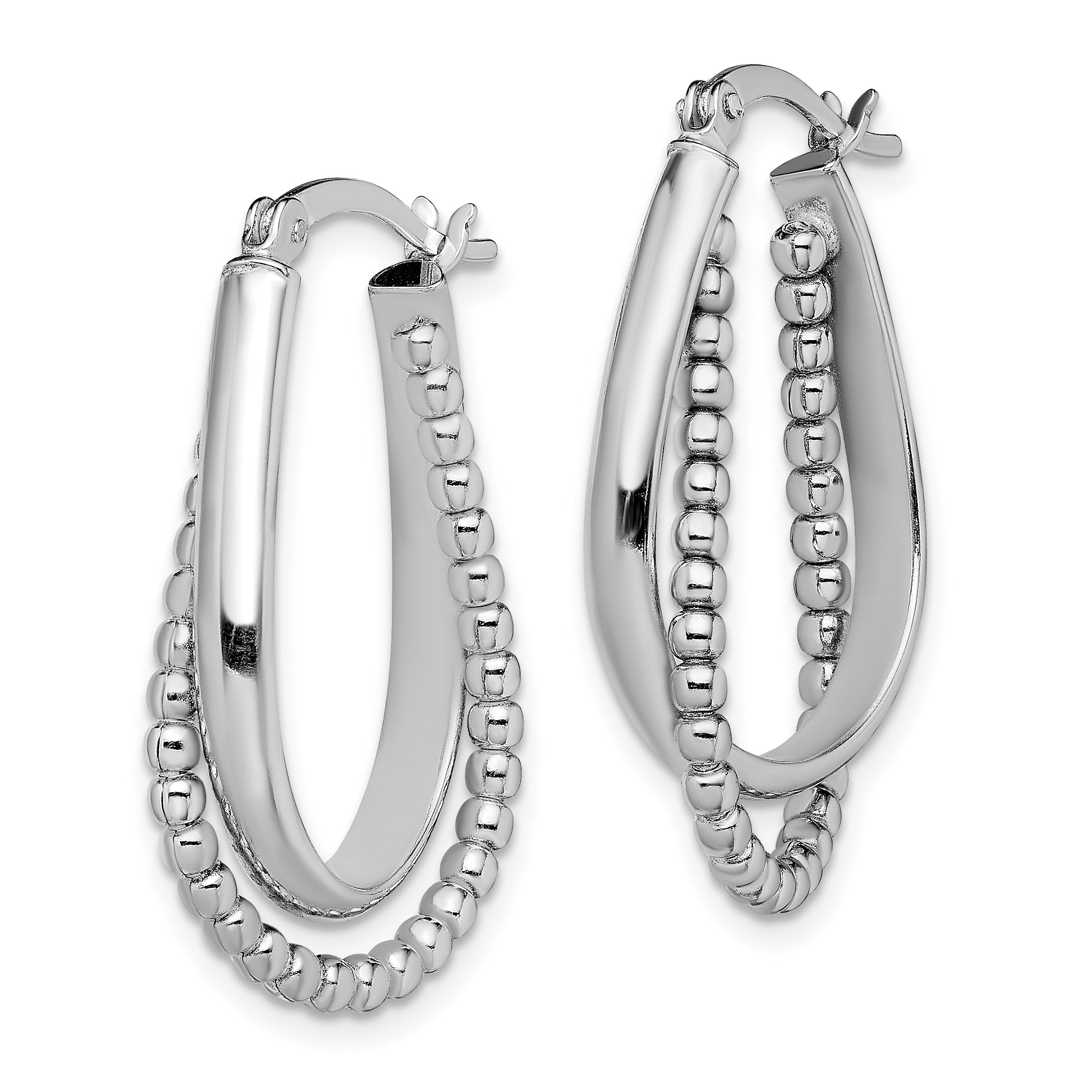 Sterling Silver Rhodium-plated Twisted and Beaded Hoop Earrings Secondary image