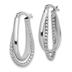 Sterling Silver Rhodium-plated Twisted and Beaded Hoop Earrings