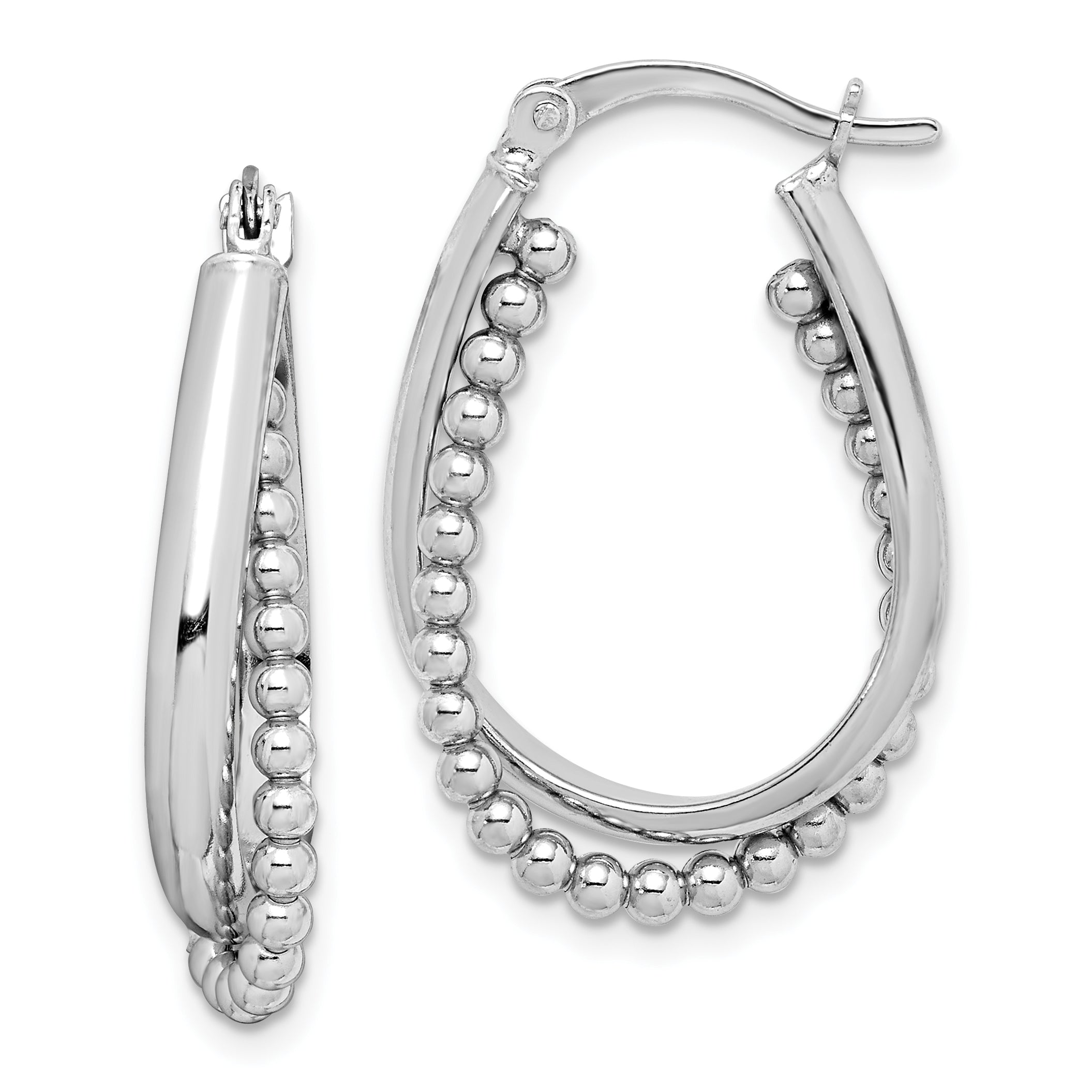 Sterling Silver Rhodium-plated Twisted and Beaded Hoop Earrings Main image