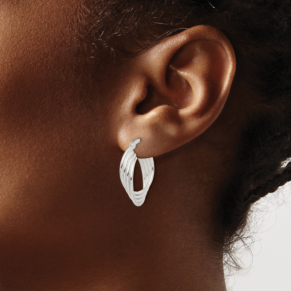 Sterling Silver Polished Twisted Multi-tube Round Hoop Earrings