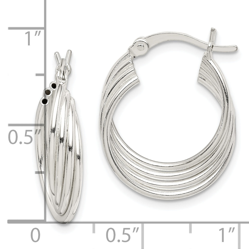 Sterling Silver Polished Twisted Multi-tube Round Hoop Earrings