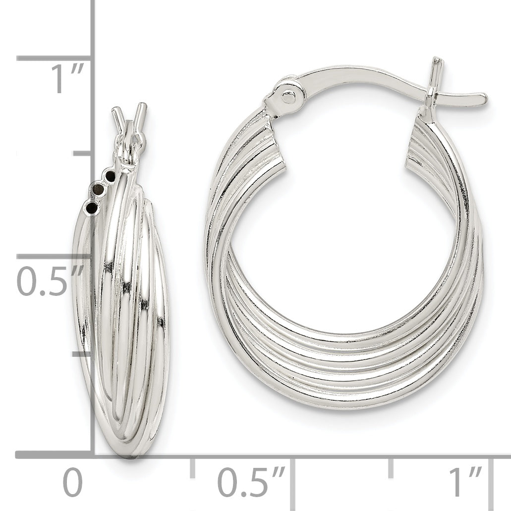 Sterling Silver Polished Twisted Multi-tube Round Hoop Earrings