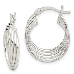 Sterling Silver Polished Twisted Multi-tube Round Hoop Earrings