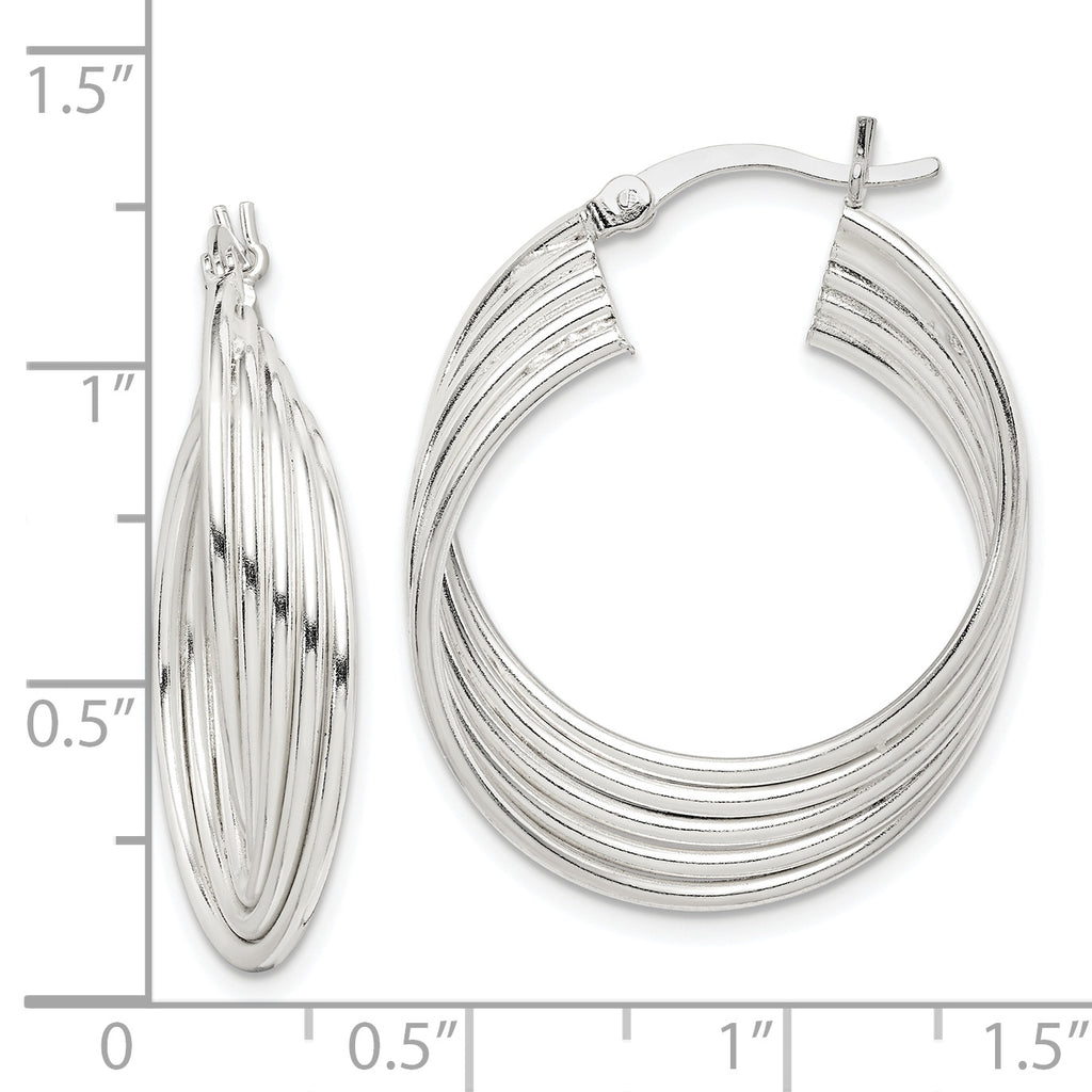 Sterling Silver Polished Twisted Multi-tube Round Hoop Earrings