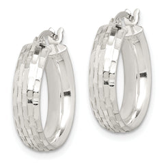 Sterling Silver Polished & Textured 5mm Round Hoop Earrings