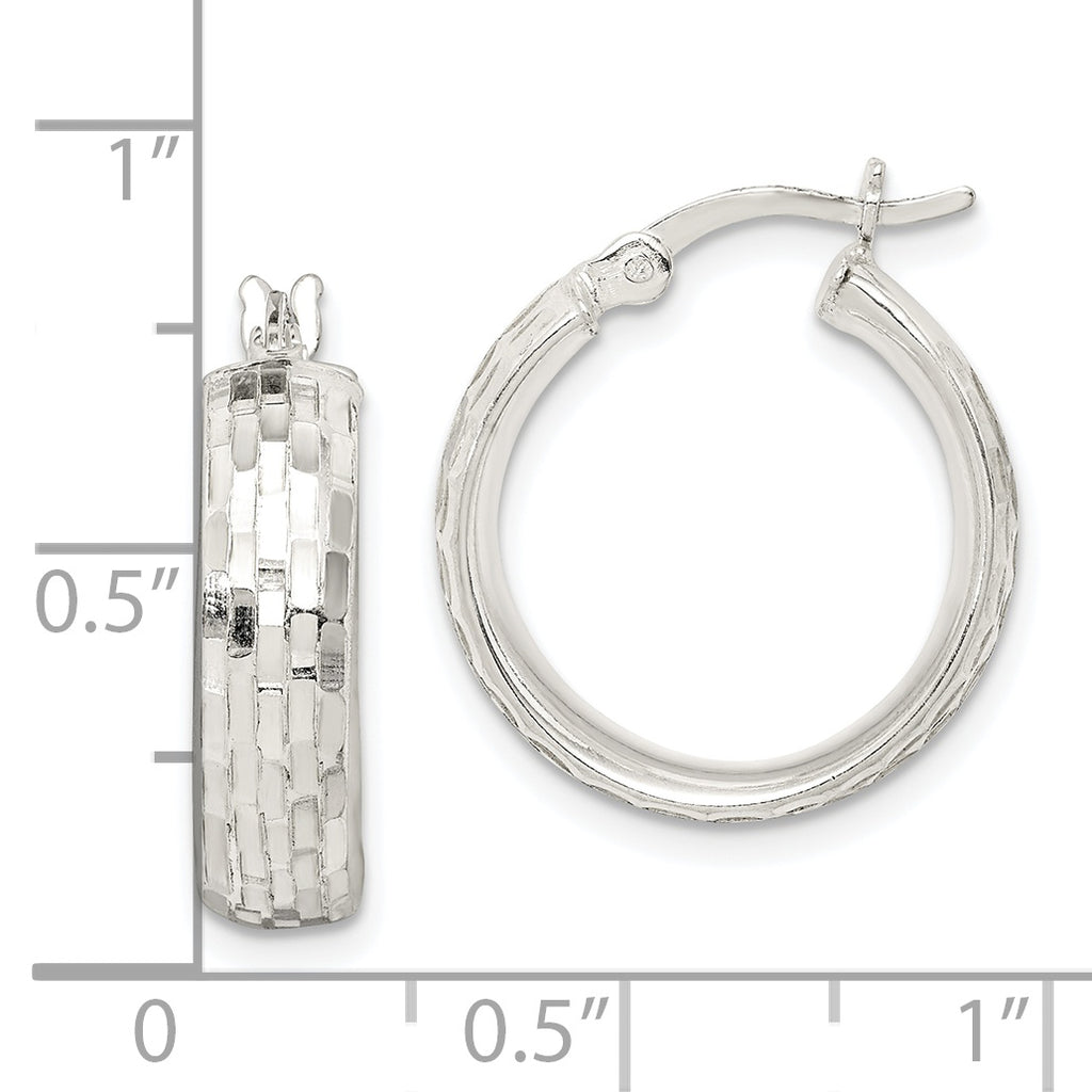Sterling Silver Polished & Textured 5mm Round Hoop Earrings
