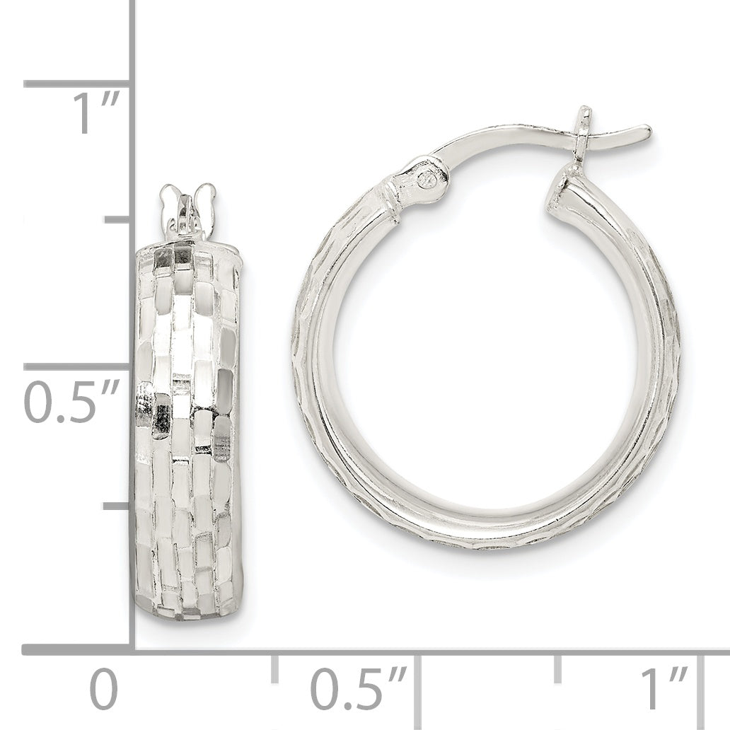 Sterling Silver Polished & Textured 5mm Round Hoop Earrings