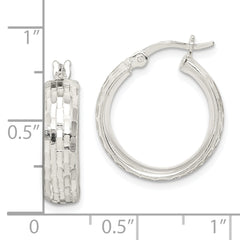 Sterling Silver Polished & Textured 5mm Round Hoop Earrings