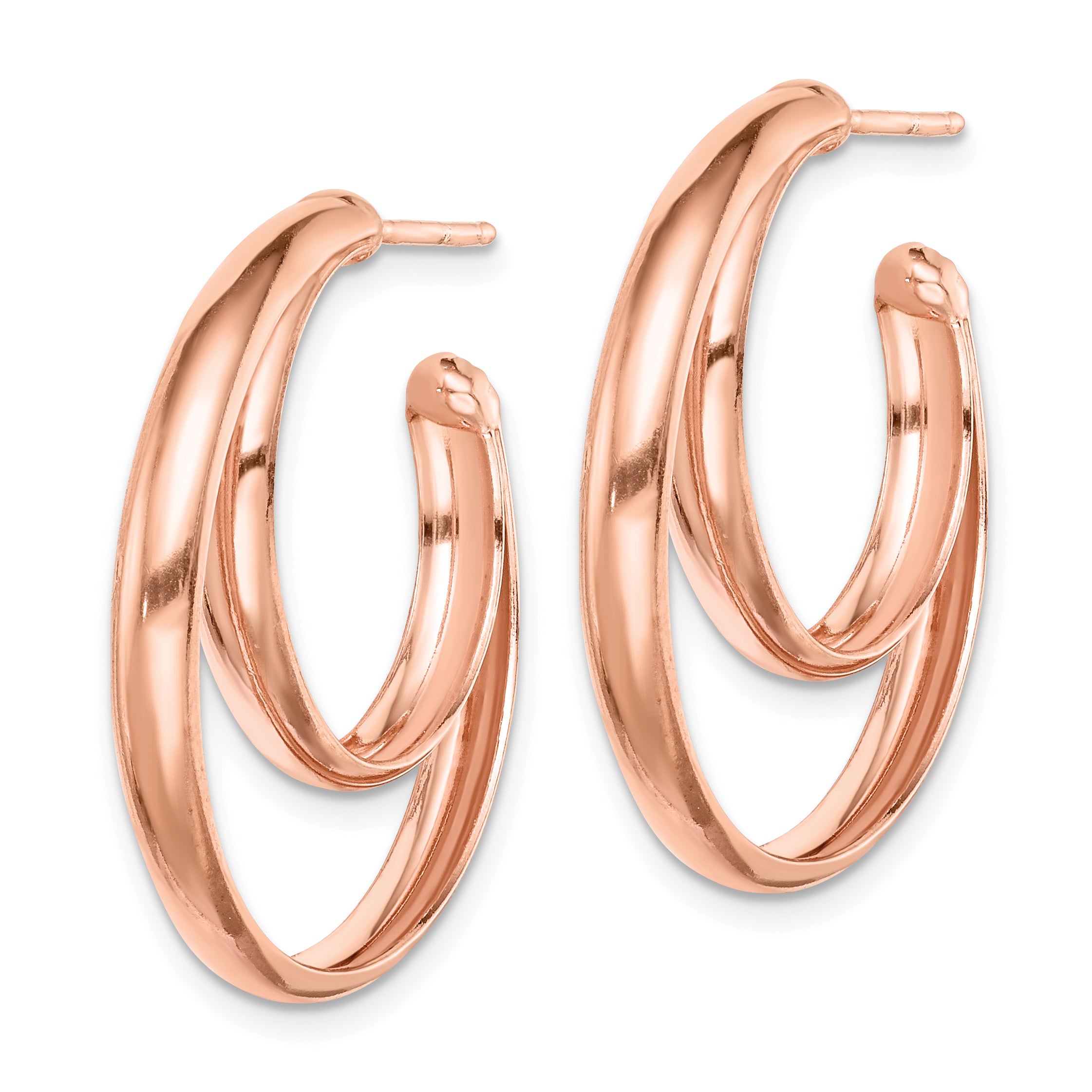 Sterling Silver RH plated Rose Gold-plated 28x3.5 Hoop Post Earrings Secondary image