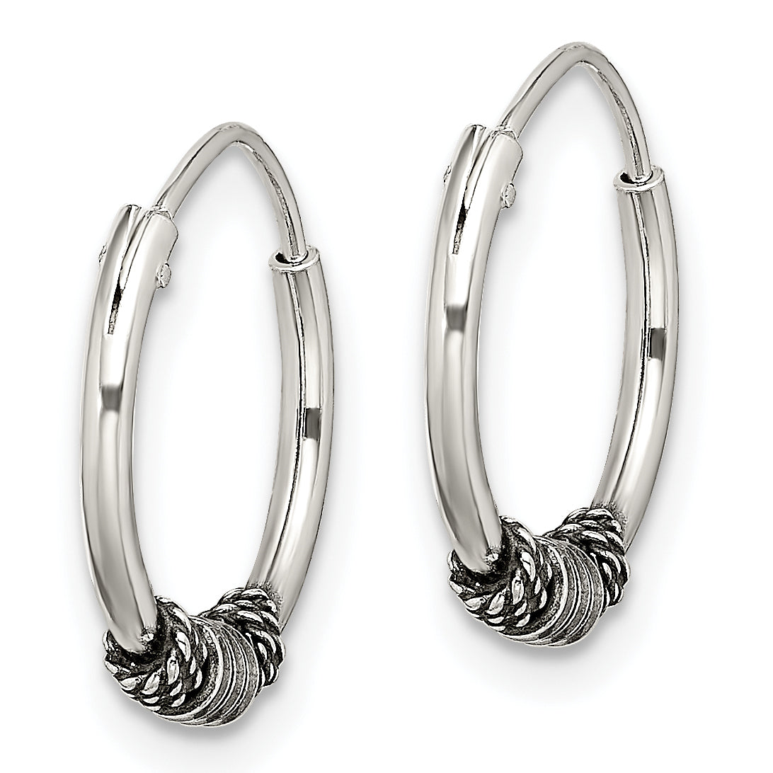 Sterling Silver Antiqued Beaded Endless Hoop Earrings Secondary image