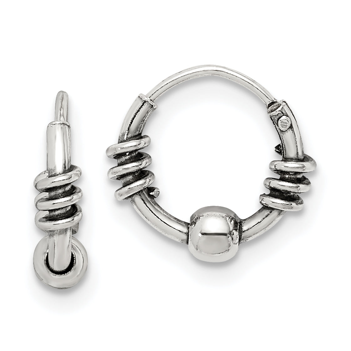 Sterling Silver Antiqued Beaded Endless Hoop Earrings Main image