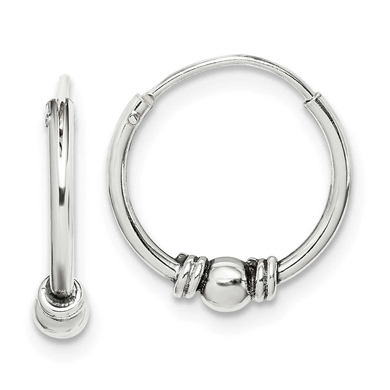 Sterling Silver Antiqued Beaded Endless Hoop Earrings Main image