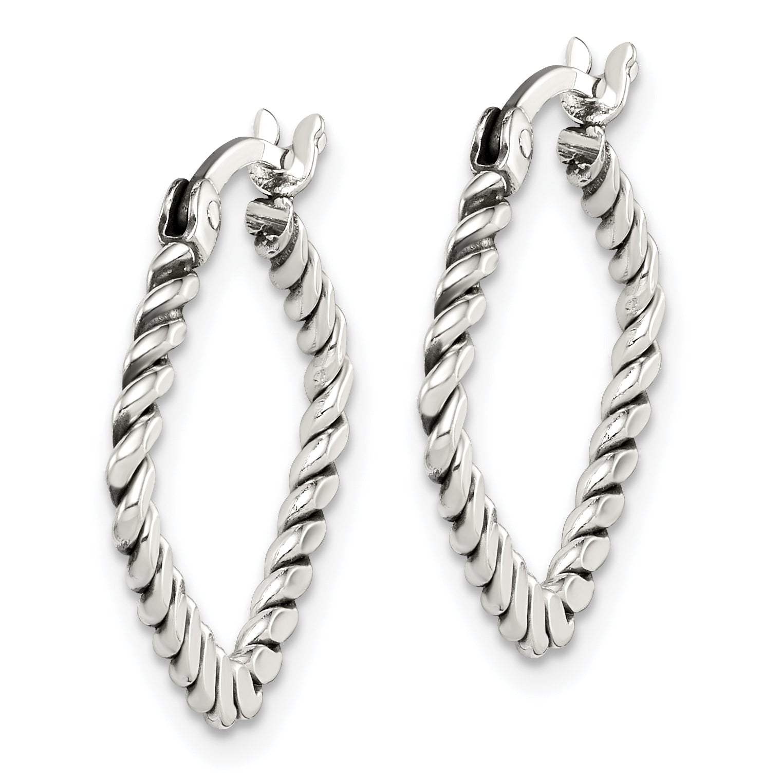 Sterling Silver Antiqued Textured Square Hoop Earrings Secondary image