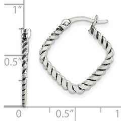 Sterling Silver Antiqued Textured Square Hoop Earrings