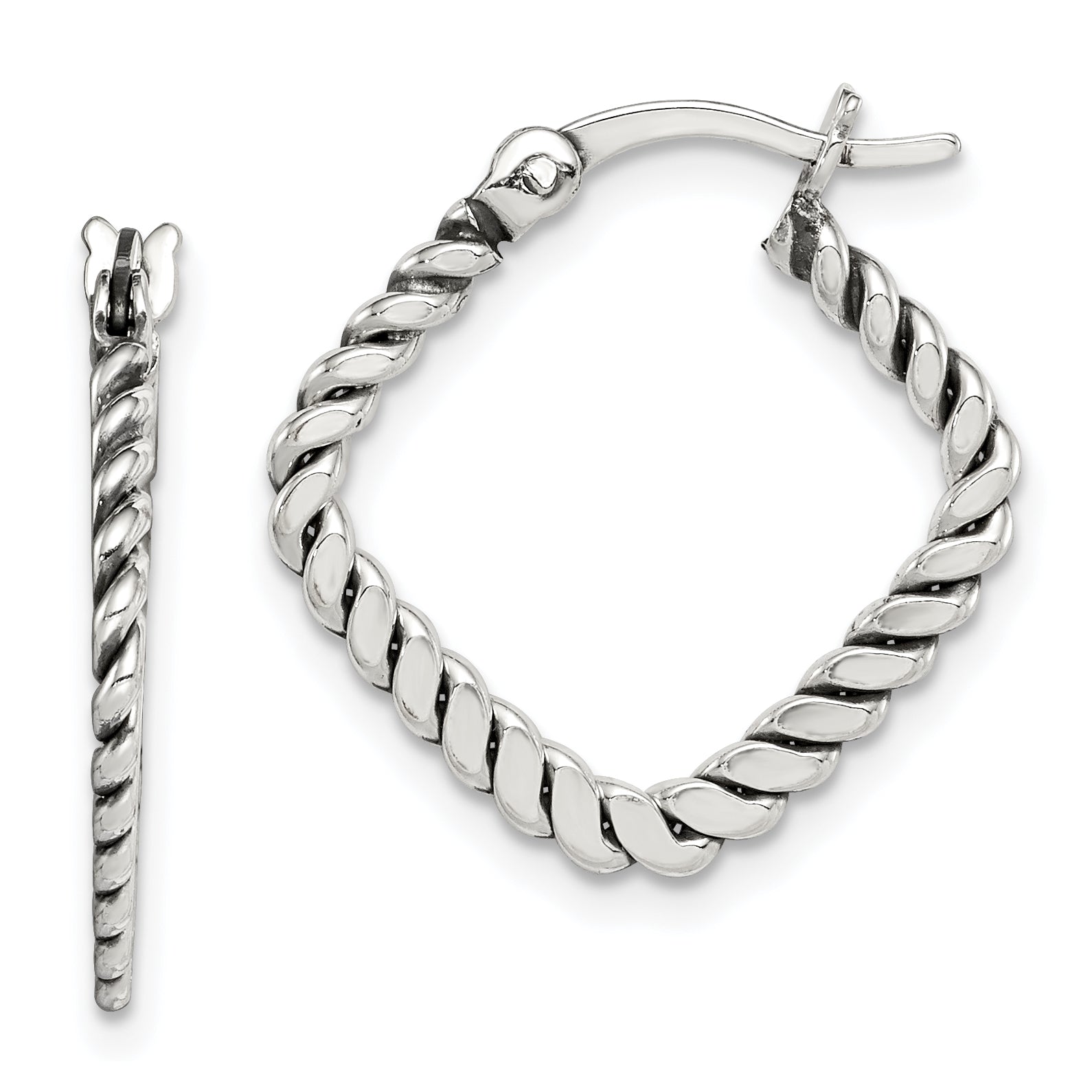 Sterling Silver Antiqued Textured Square Hoop Earrings Main image