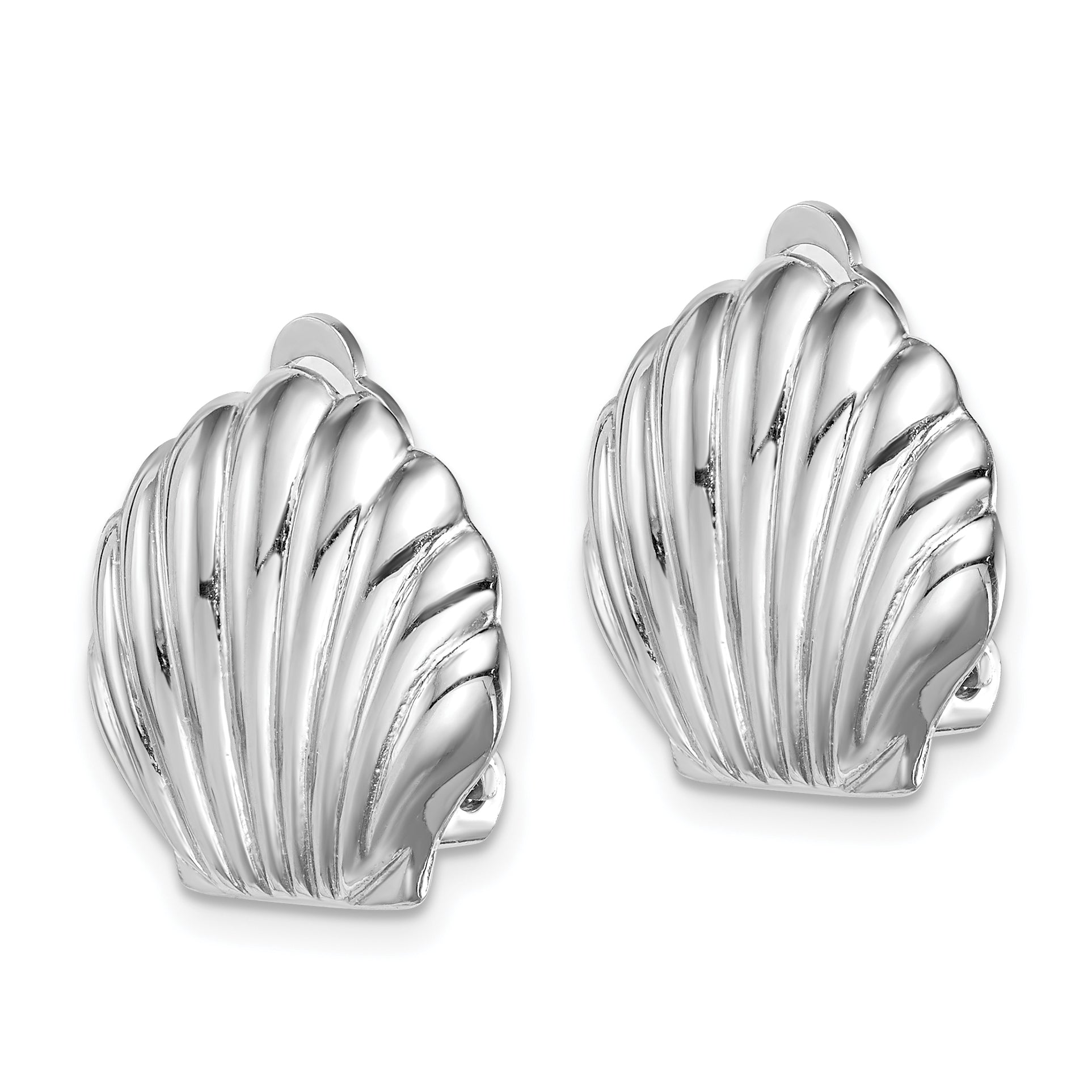 Sterling Silver Rhodium-plated Polished Non-Pierced Shell Earrings Secondary image