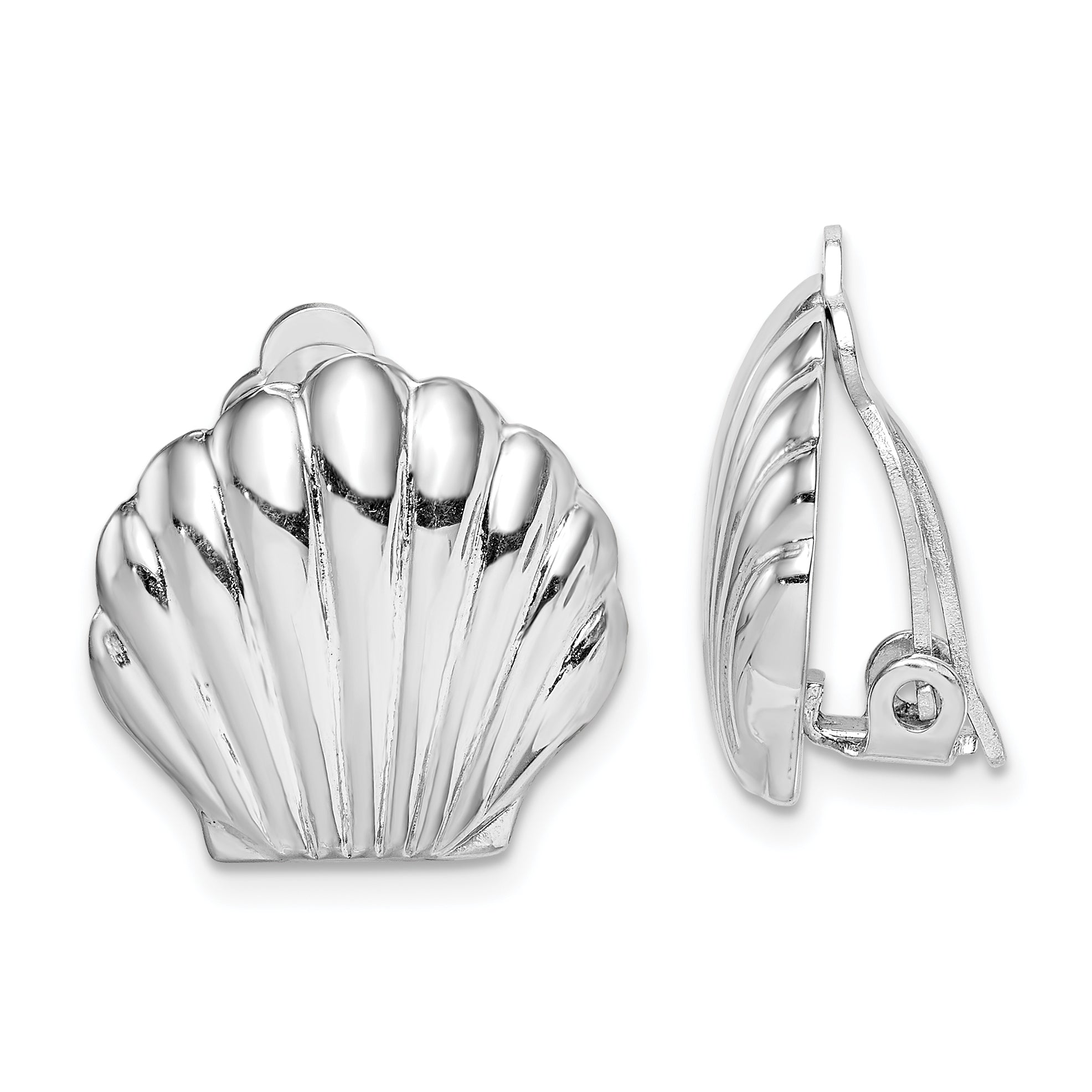 Sterling Silver Rhodium-plated Polished Non-Pierced Shell Earrings Main image
