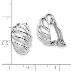 Sterling Silver RH-plated Polished Non-Pierced Scalloped Oval Earrings