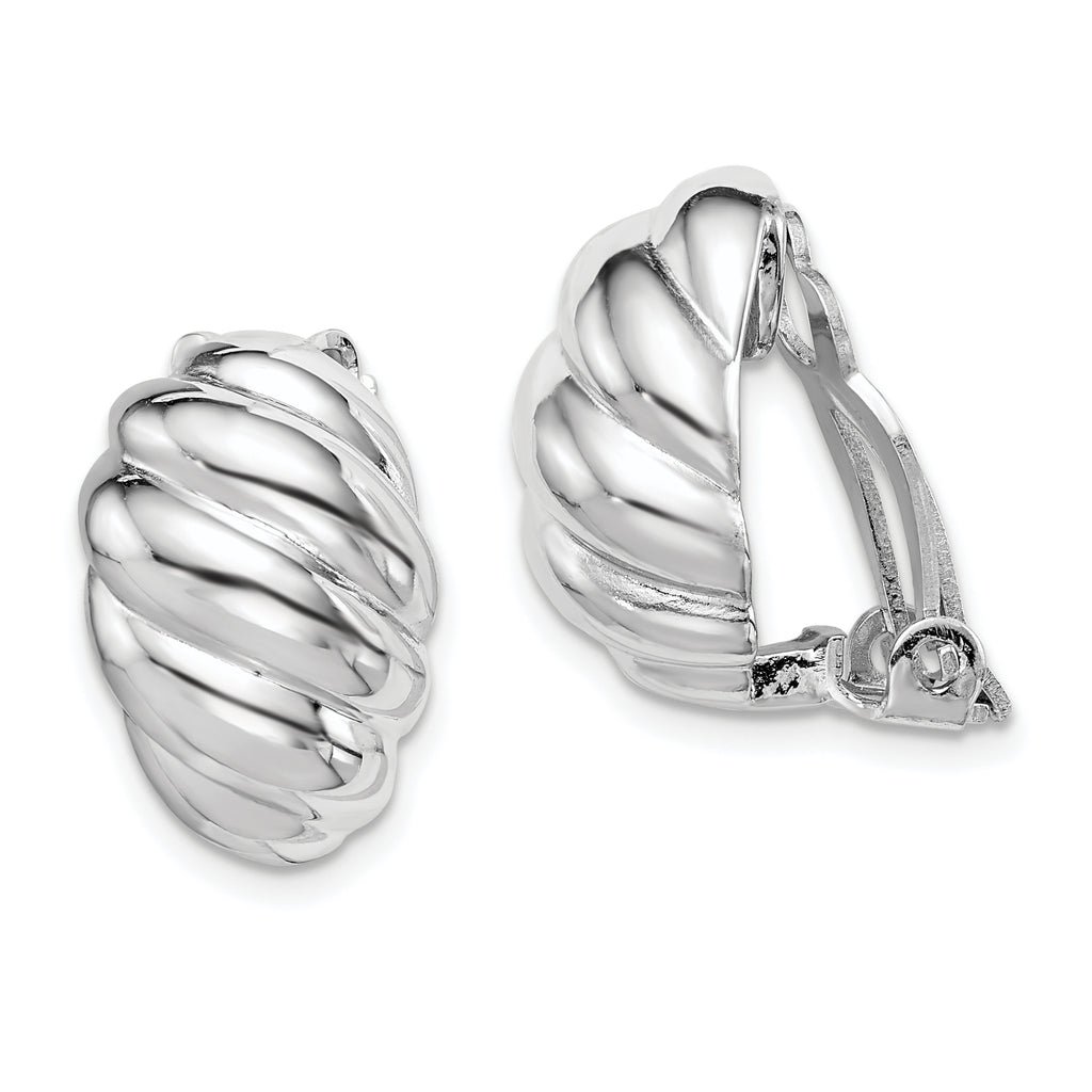 Sterling Silver RH-plated Polished Non-Pierced Scalloped Oval Earrings