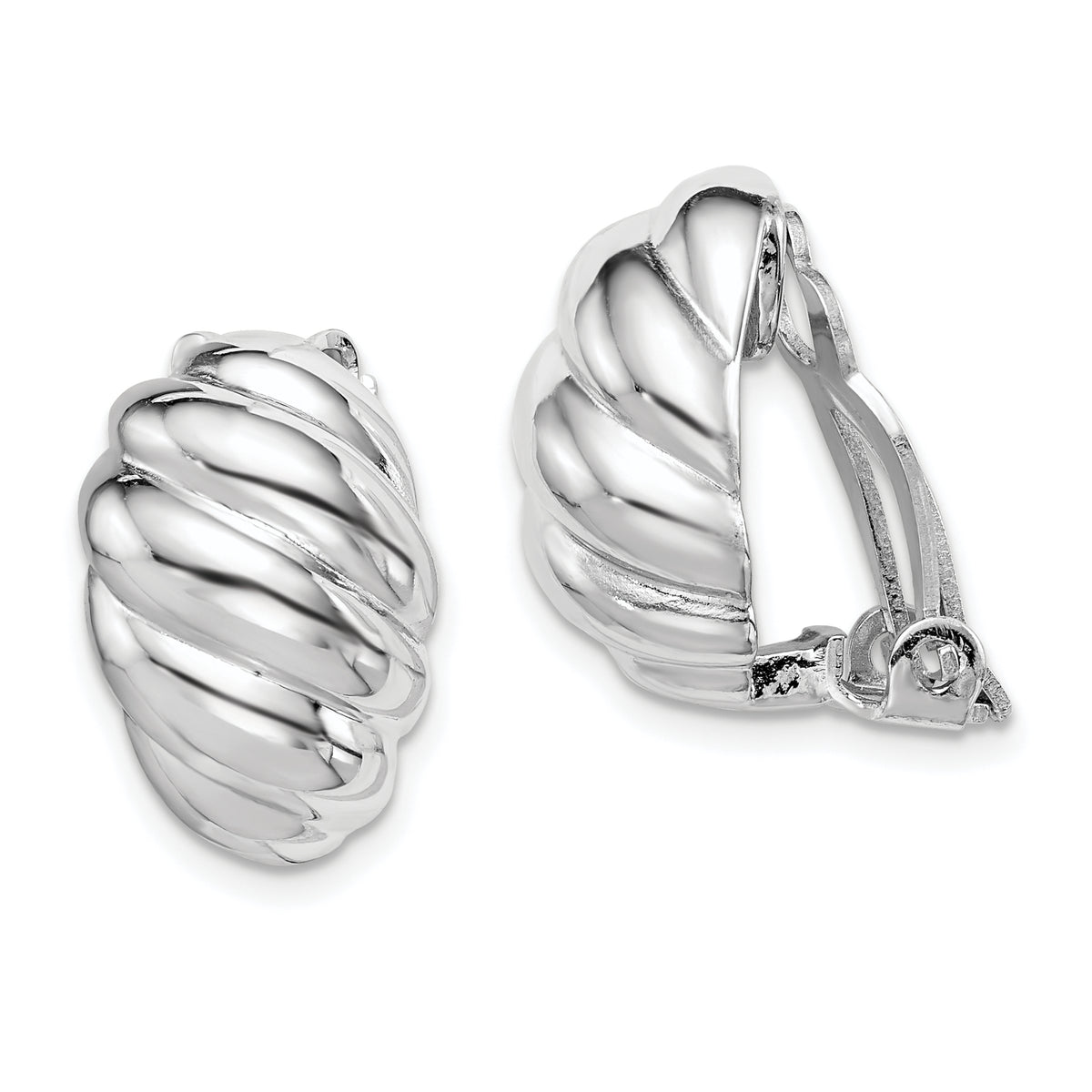 Sterling Silver RH-plated Polished Non-Pierced Scalloped Oval Earrings