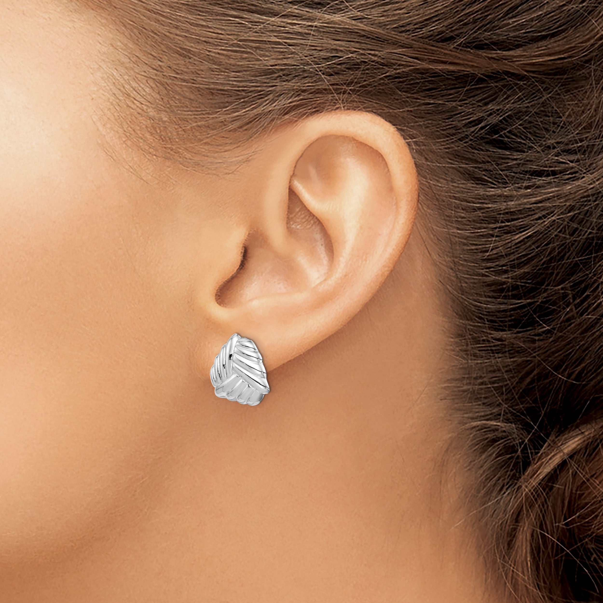 Sterling Silver RH-plated Polished Non-Pierced Woven Triangle Earrings