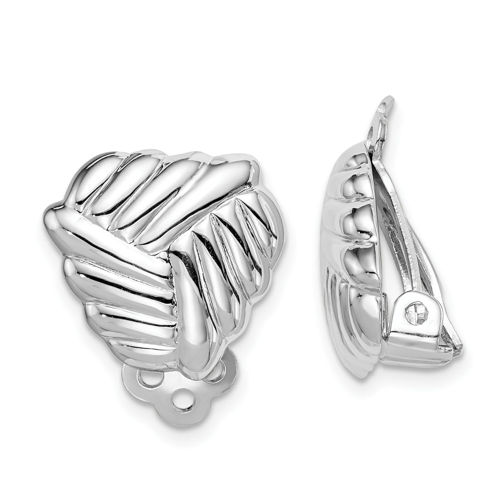 Sterling Silver RH-plated Polished Non-Pierced Woven Triangle Earrings