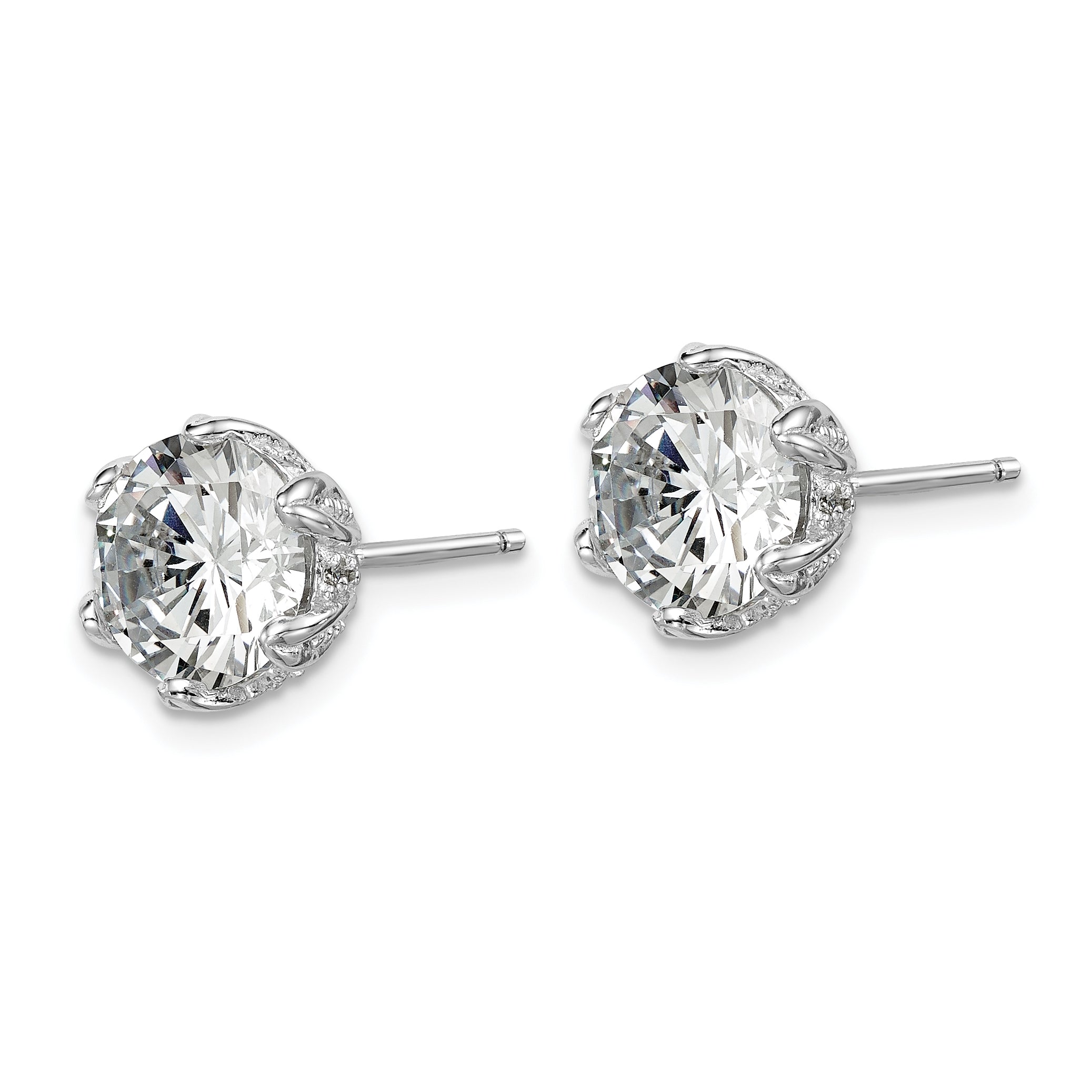 Sterling Silver Rhodium-plated CZ Stud Earrings Secondary image