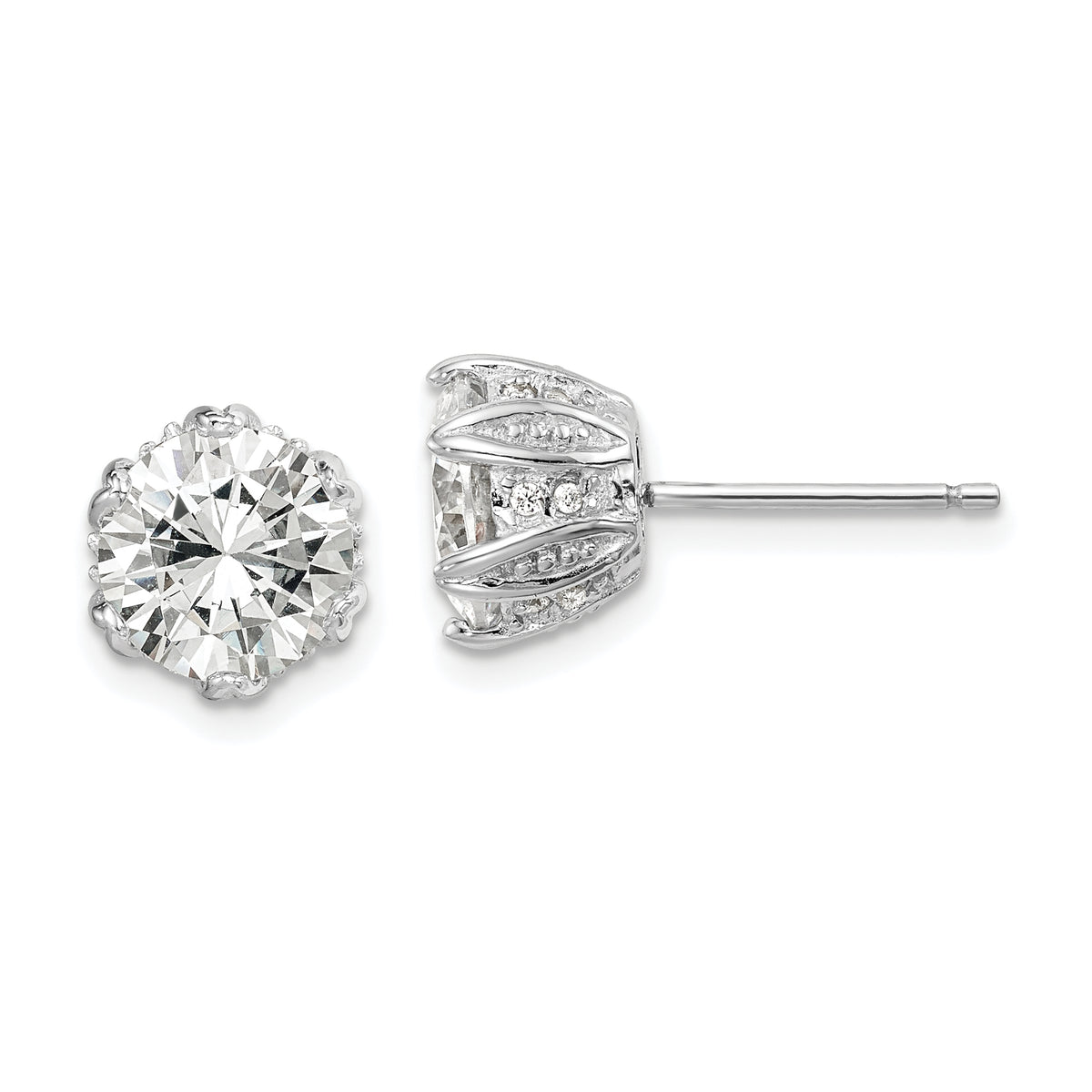 Sterling Silver Rhodium-plated CZ Stud Earrings