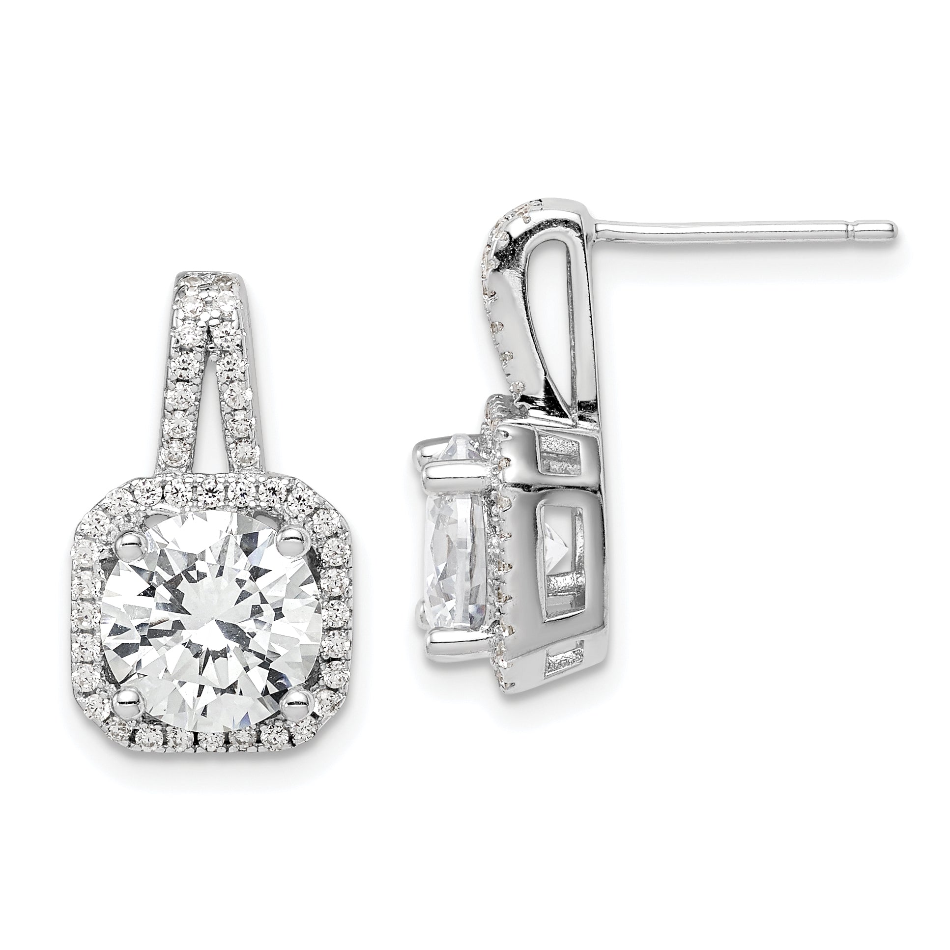 Sterling Silver Rhodium-plated CZ Halo Post Earrings Main image