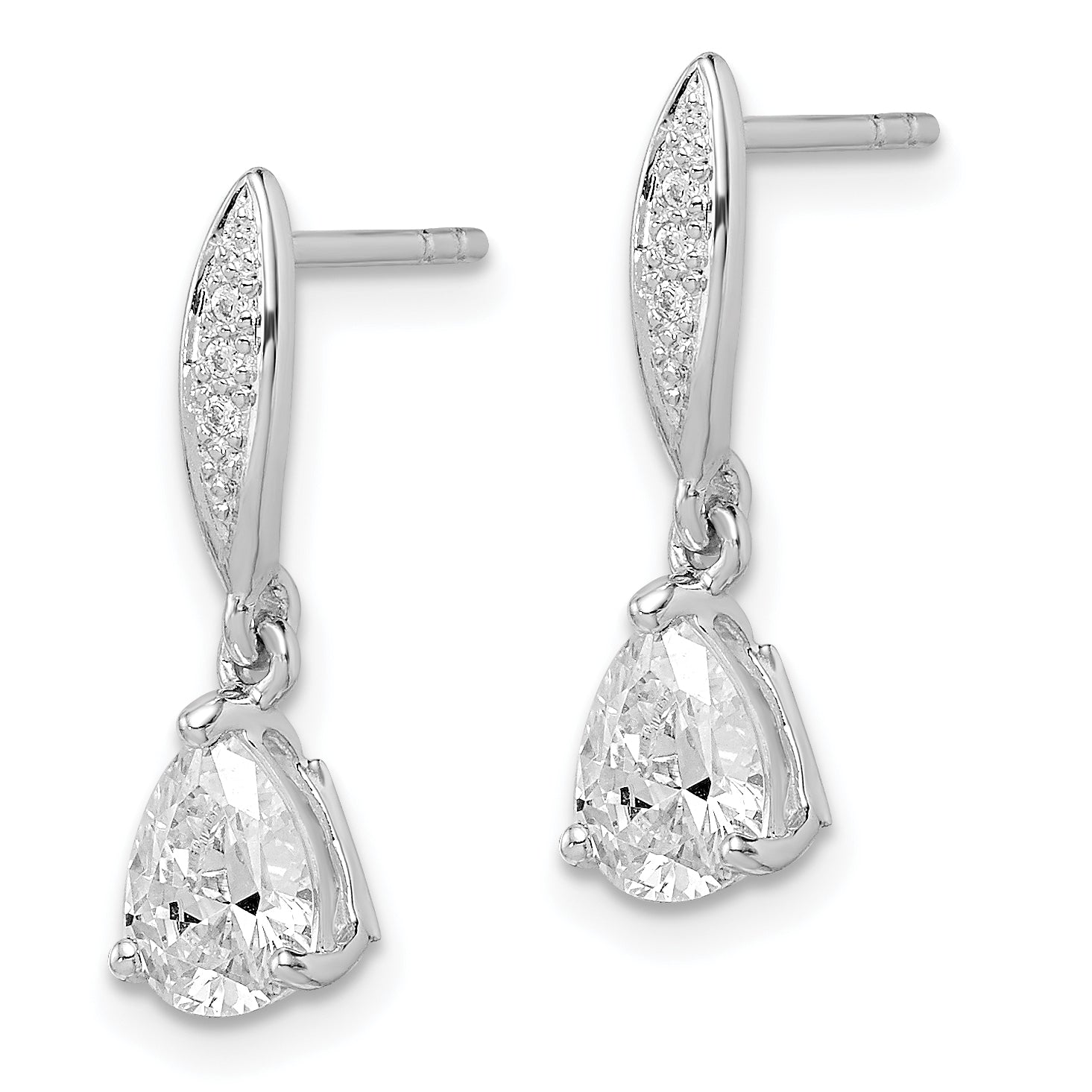 Sterling Silver Rhodium-plated Polished Pear CZ Post Dangle Earrings Secondary image