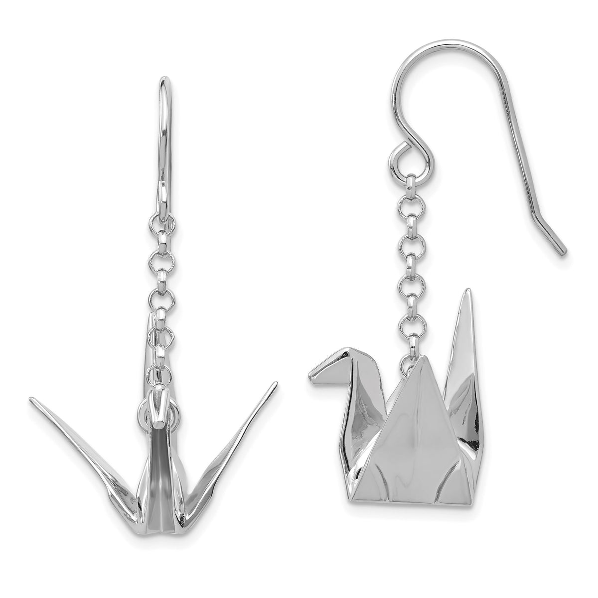 Origami Crane Dangle Earrings in Sterling Silver - Sophia Jewelers Main image