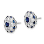 Sterling Silver RH Plated CZ and Synthetic Blue Spinel Flower Post Earrings