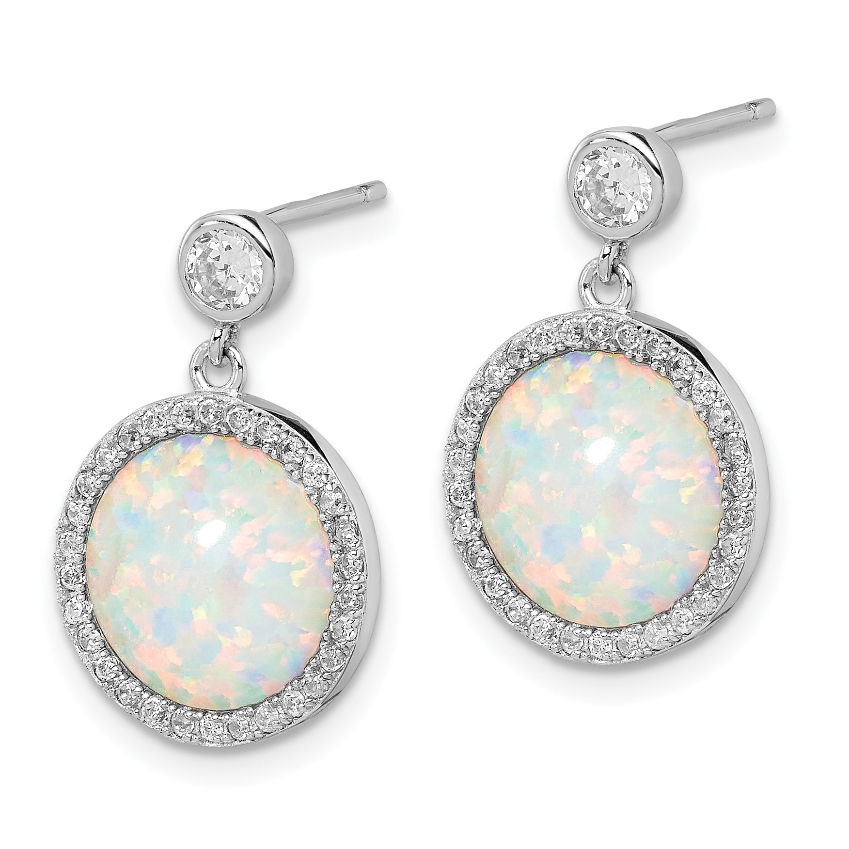 Sterling Silver Rhodium-plated Lab Created Opal and CZ Dangle Earrings Secondary image