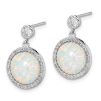 Sterling Silver Rhodium-plated Lab Created Opal and CZ Dangle Earrings