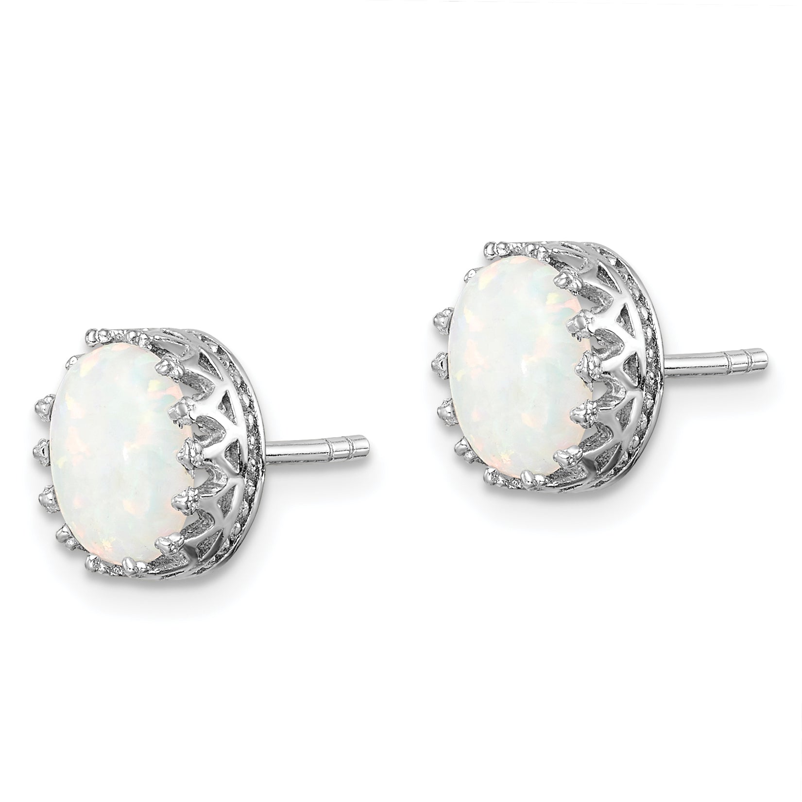 Sterling Silver Rhodium-plated 6mm Oval Created Opal Post Earrings Secondary image