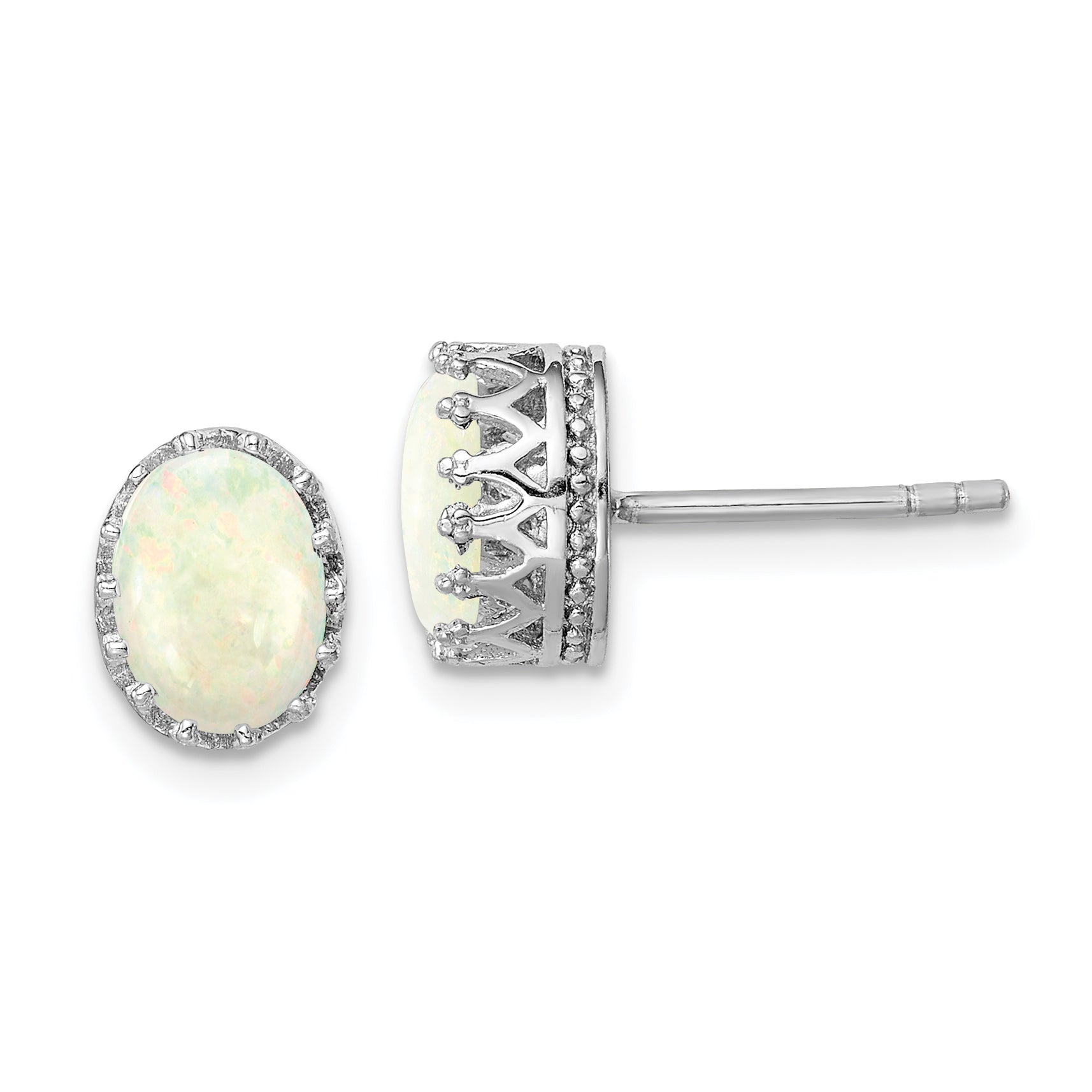 Sterling Silver Rhodium-plated 6mm Oval Created Opal Post Earrings