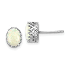 Sterling Silver Rhodium-plated 6mm Oval Created Opal Post Earrings