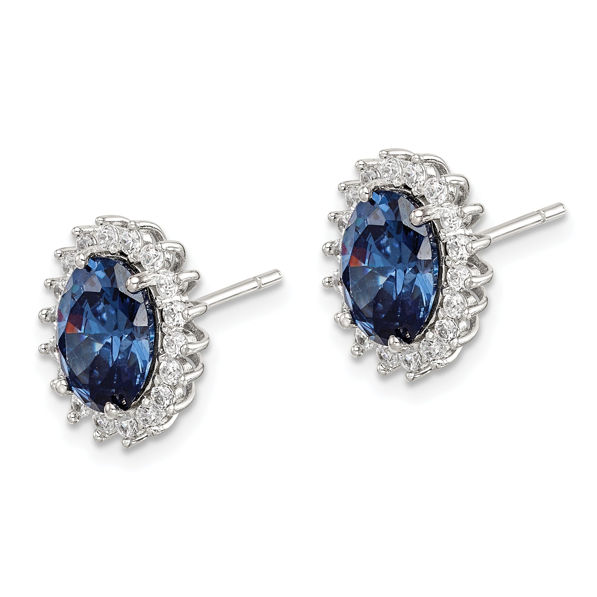 Sterling Silver Rhodium-plated Blue and Clear CZ Post Earrings Secondary image