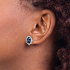 Sterling Silver Rhodium-plated Blue and Clear CZ Post Earrings