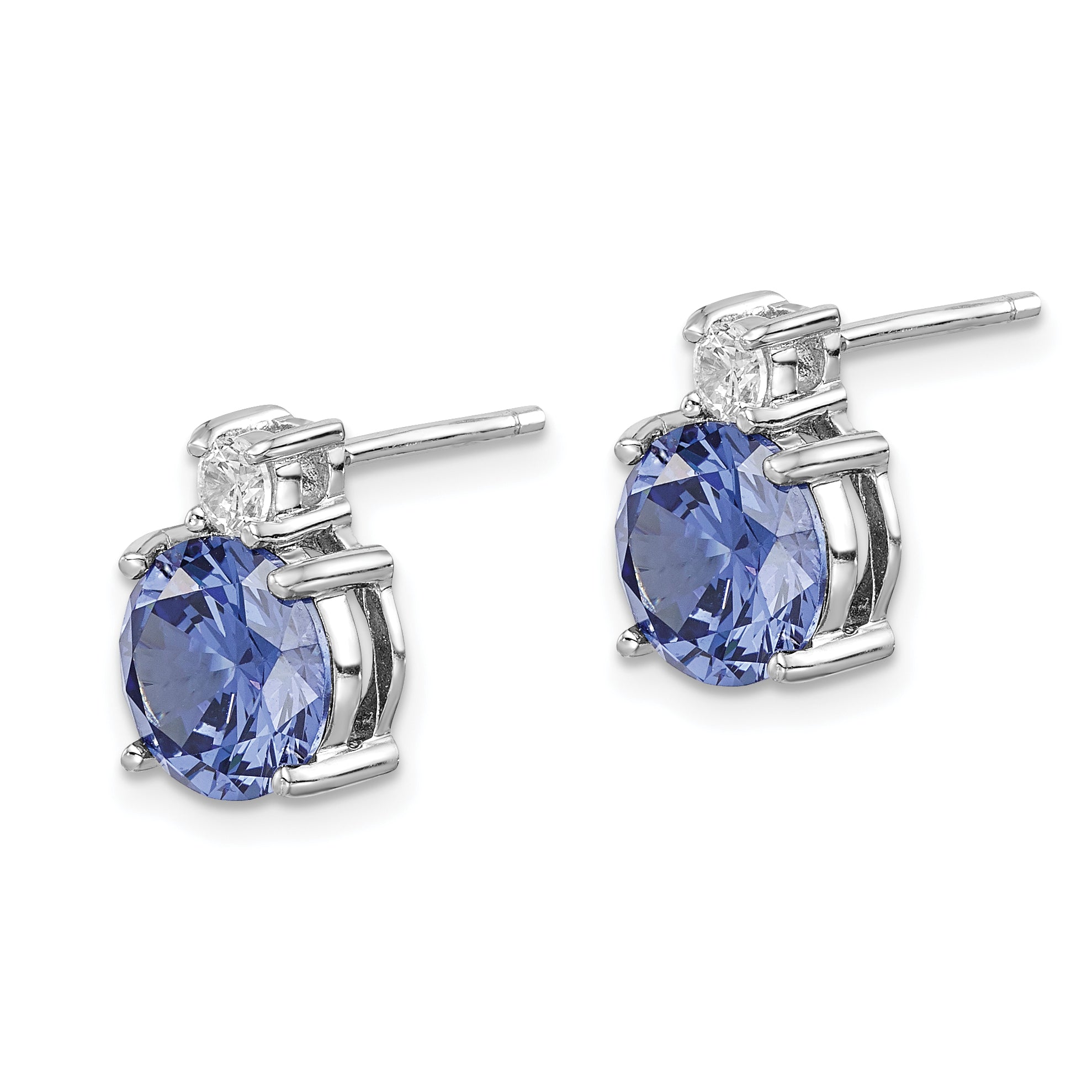 Sterling Silver Rhodium-plated Blue and White CZ Stud Earrings Secondary image