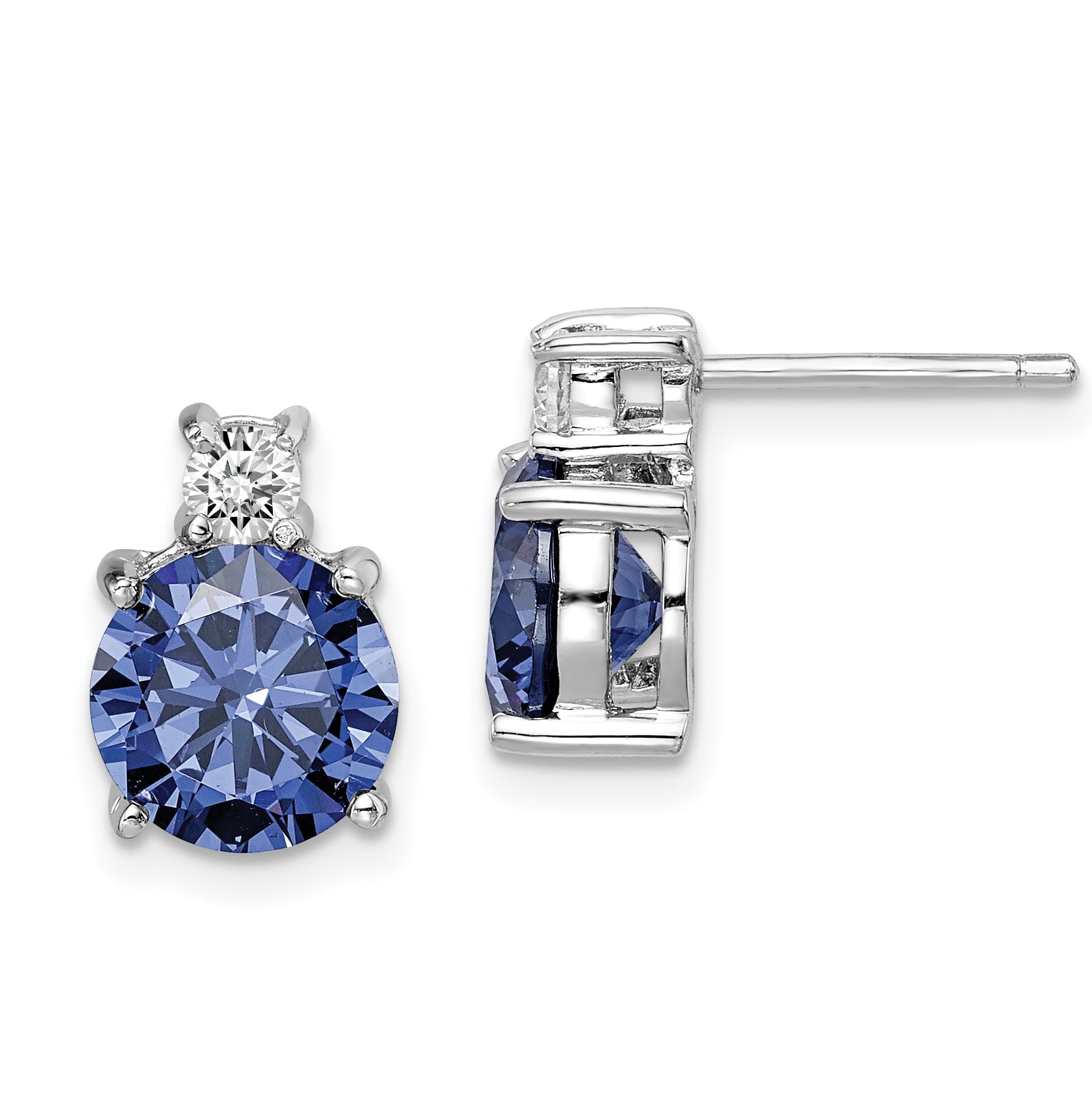 Sterling Silver Rhodium-plated Blue and White CZ Stud Earrings Main image