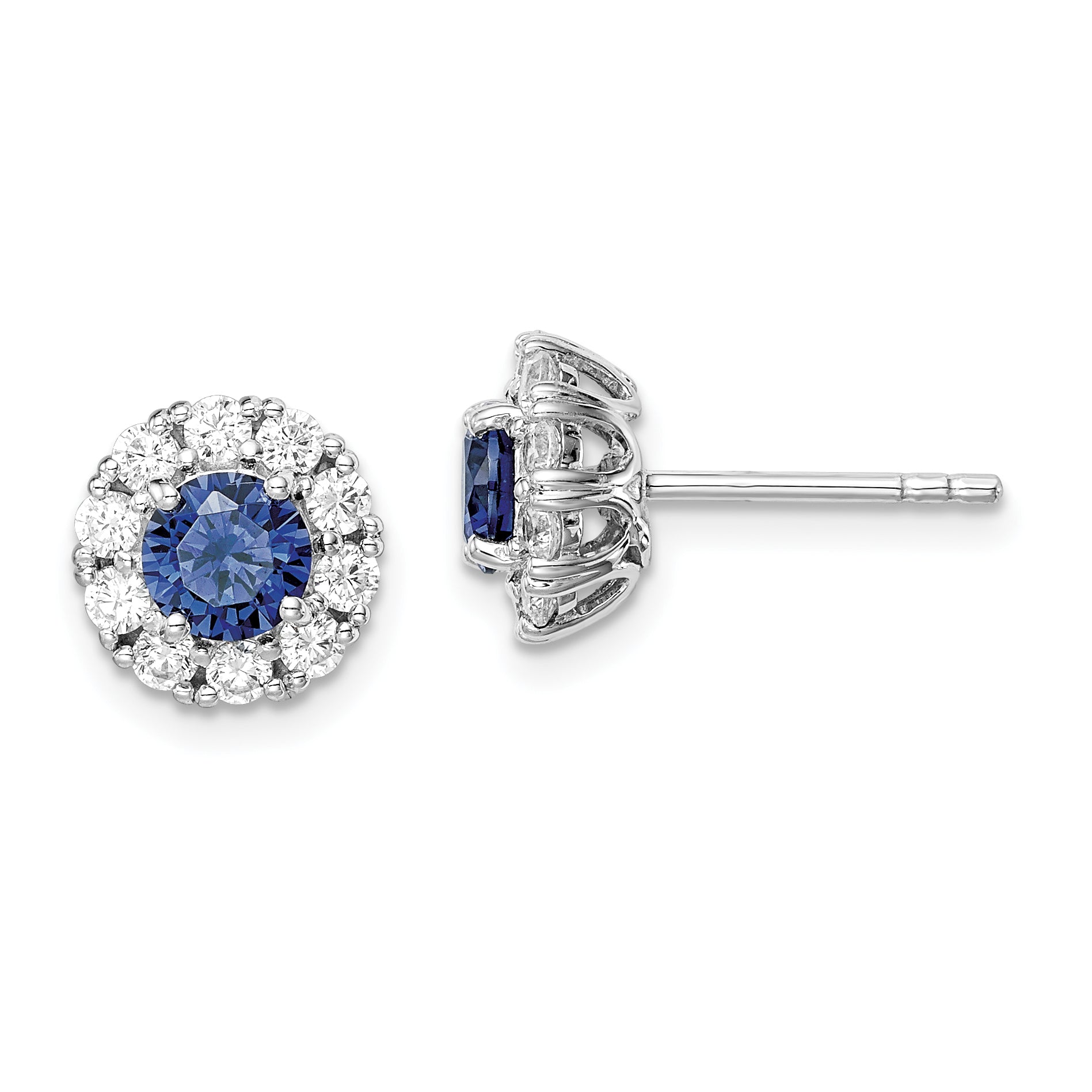 Sterling Silver Rhodium-plated Blue and White CZ Halo Post Earrings Main image