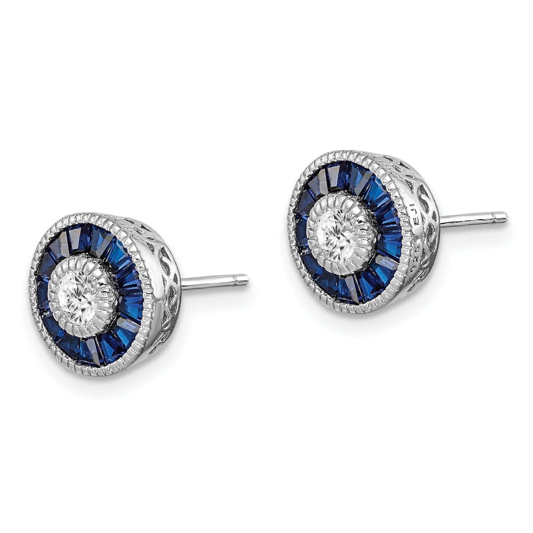 Sterling Silver Rhodium-plated Synthetic Blue Spinel and CZ Earrings Secondary image