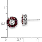 Sterling Silver Rhodium-plated CZ /Created Ruby Halo Post Earrings