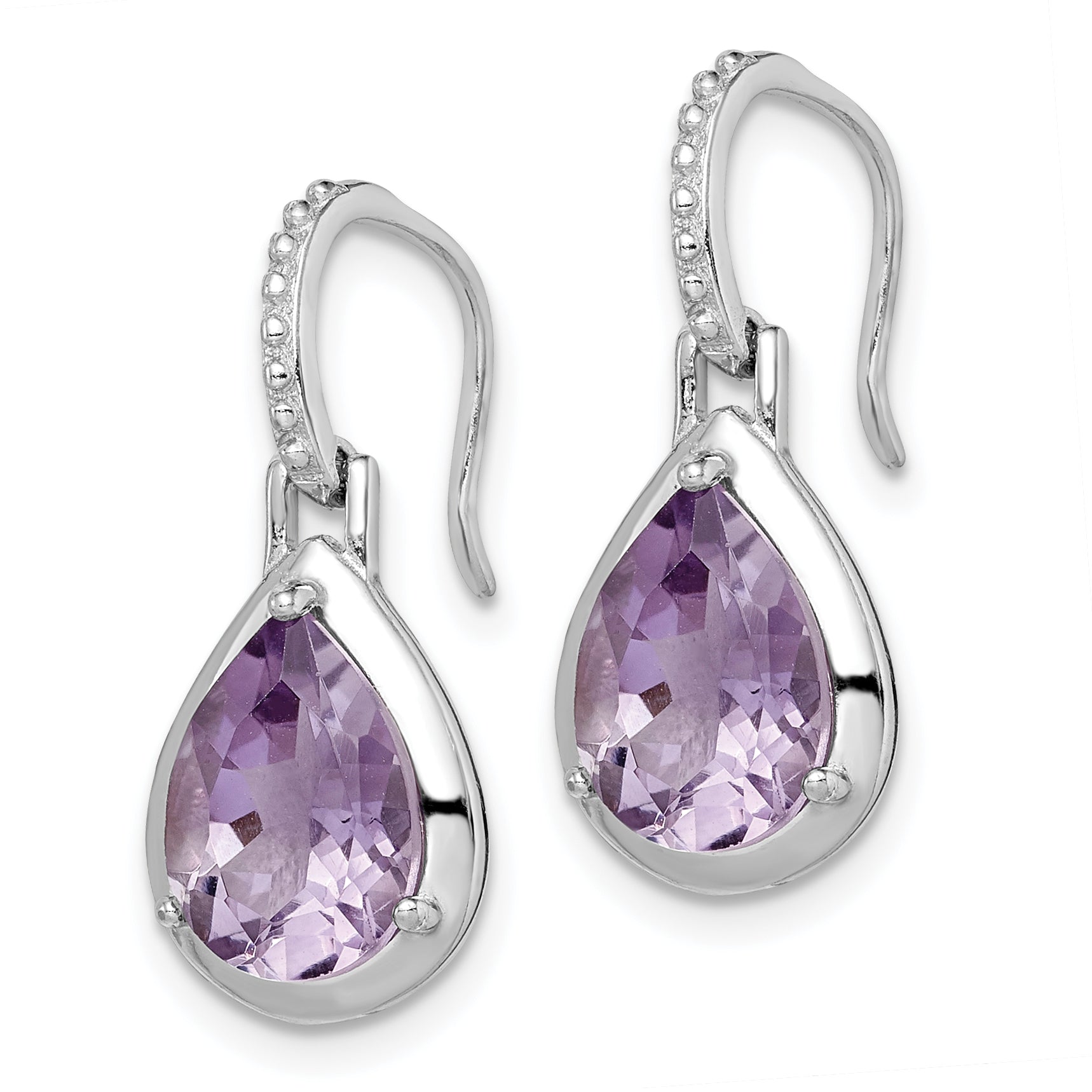 Sterling Silver Rhodium-plated Amethyst Teardrop Dangle Earrings Secondary image